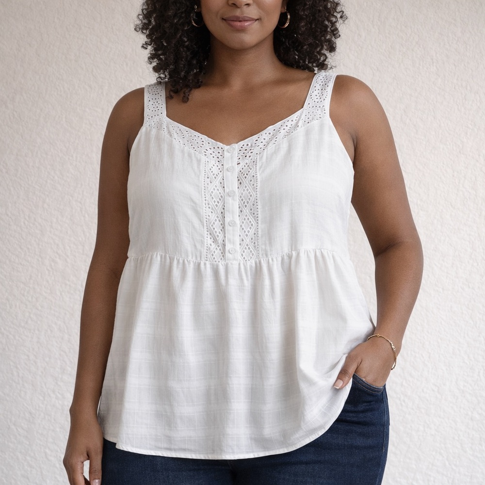 TORRID Top Women’s Size 5X Ivory Babydoll Cotton Windowpane NWT